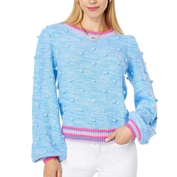 Lilly Pulitzer Sweaters - Lilly Pulitzer Verna Blue Peri Marl Metallic Pom Pom Preppy sz L Bell Sleeve